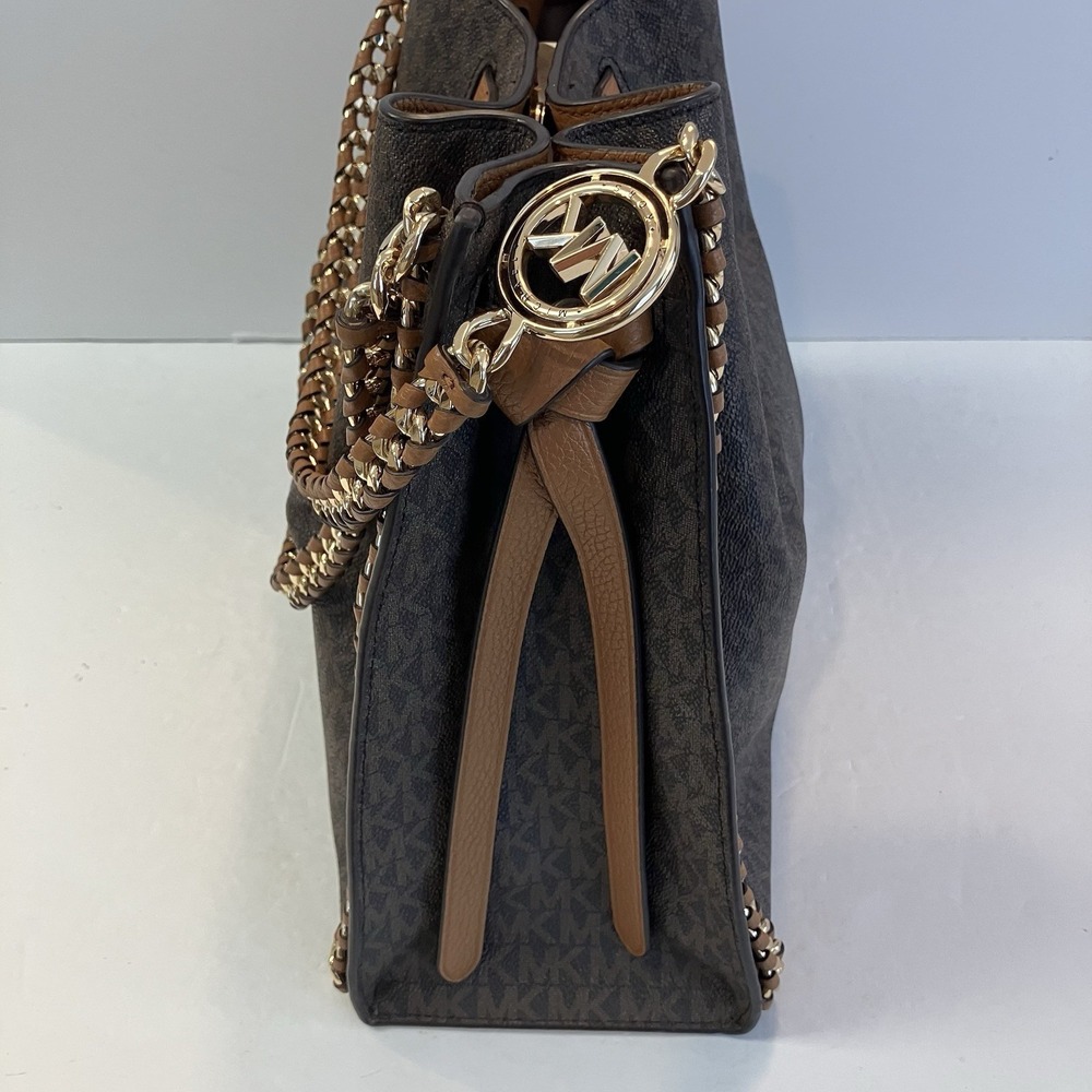 New! Michael Kors Mina Large Signature Logo Chain Shoulder Bag - Picture 8 of 12